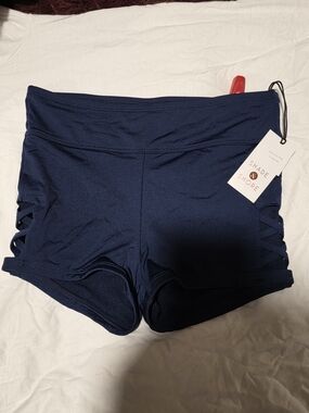 Shade & Shore Navy High-Waist Athletic Swim Shorts with Side Lattice